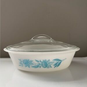 Vintage Glasbake Blue Thistle Casserole Dish with Glass Lid
